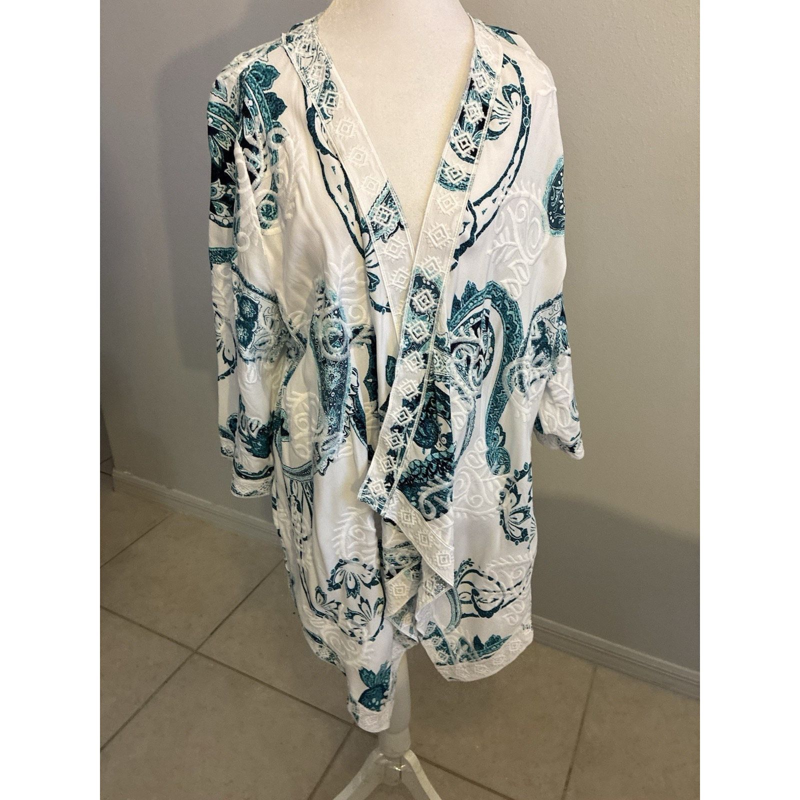 Chicos Chico's Paisley Embroidered teal Cardigan Kimono Duster L Size L / US 10 / IT 46 - 20 Thumbnail