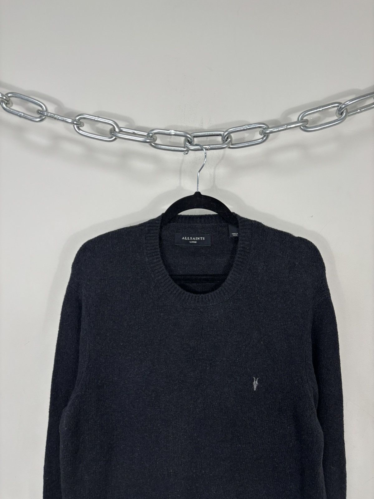 Allsaints AllSaints Men’s Olnar Crew Black/Grey Cotton Blend Sweater Size US L / EU 52-54 / 3 - 2 Thumbnail