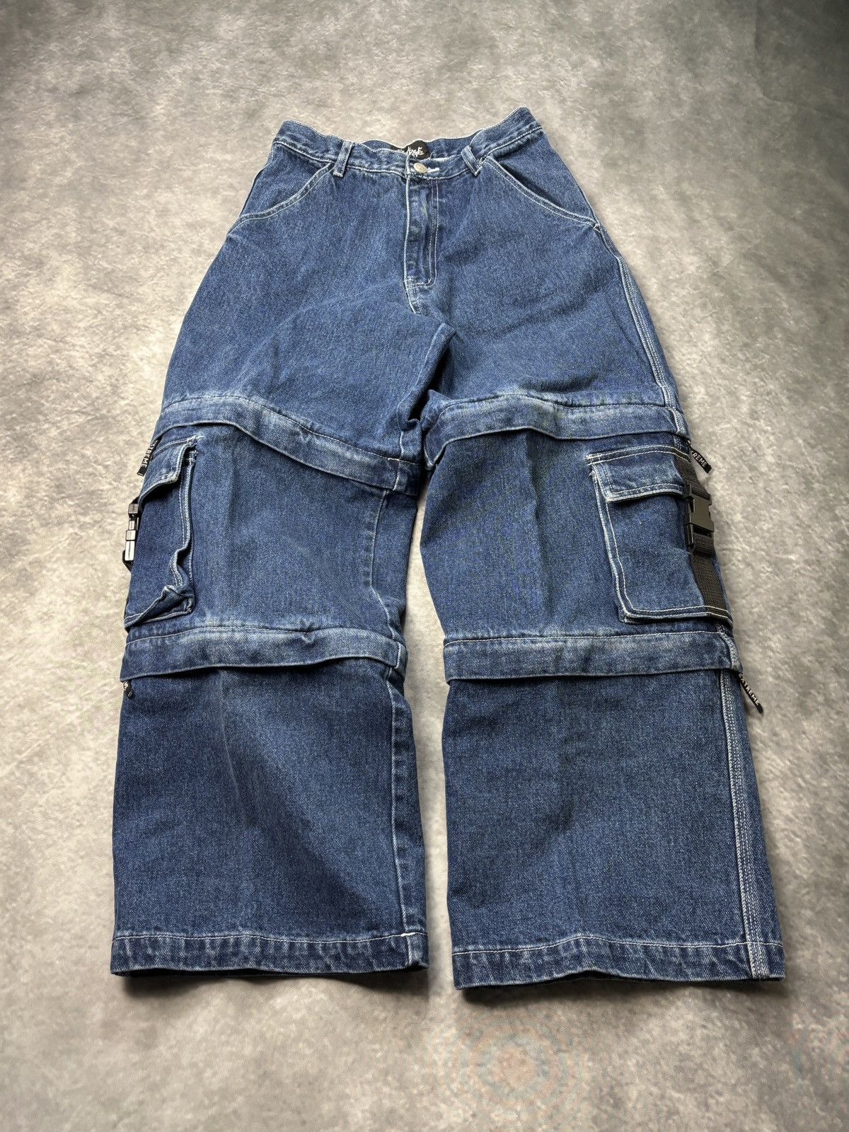 JNCO × Southpole × Vintage 1990s Extreme Zone Denim Cargo Pants Vintage Rave Jorts Zip Size 26" / US 2 / IT 38 - 24 Thumbnail