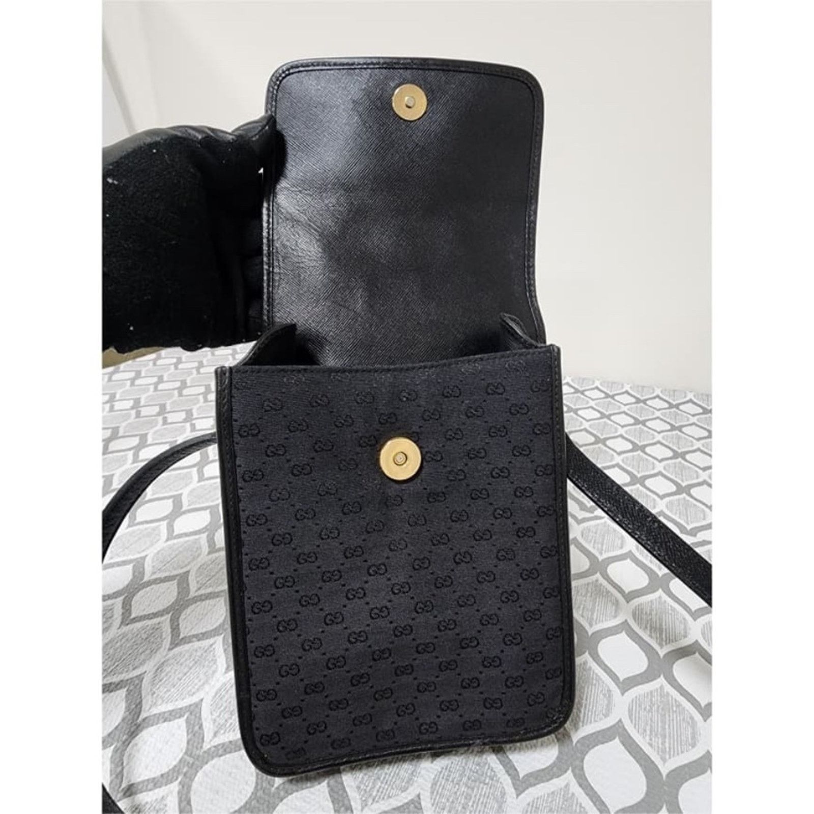 Gucci Auth GUCCI Vintage Micro GG Canvas Bamboo Shoulder Bag Black Size ONE SIZE - 8 Thumbnail