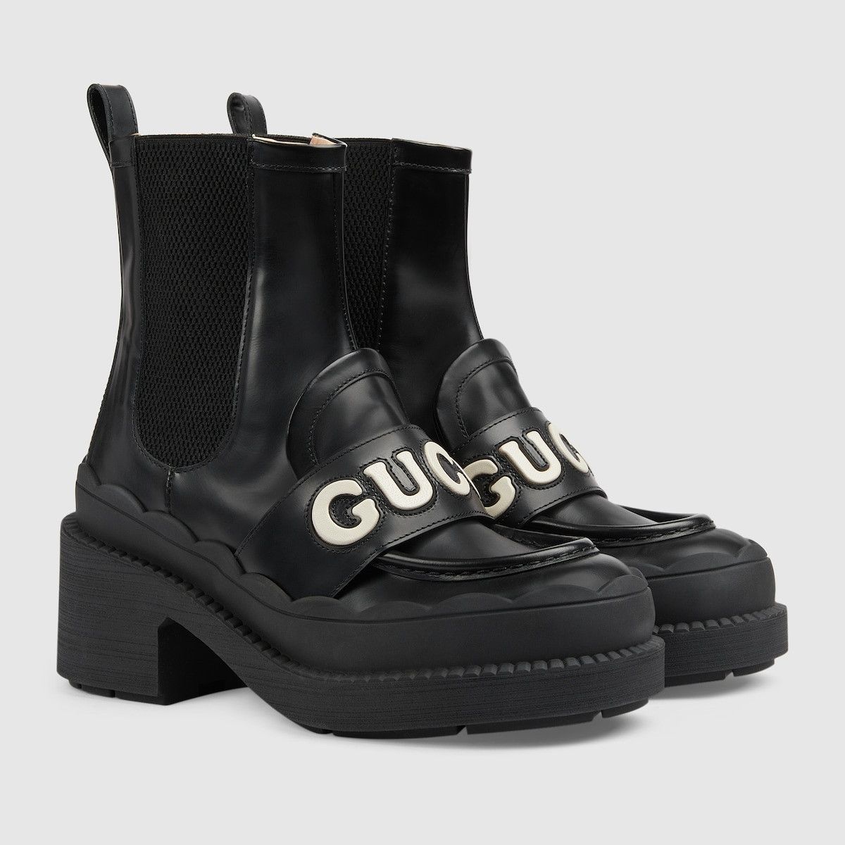 Leather Platform Boots with white Gucci Logo