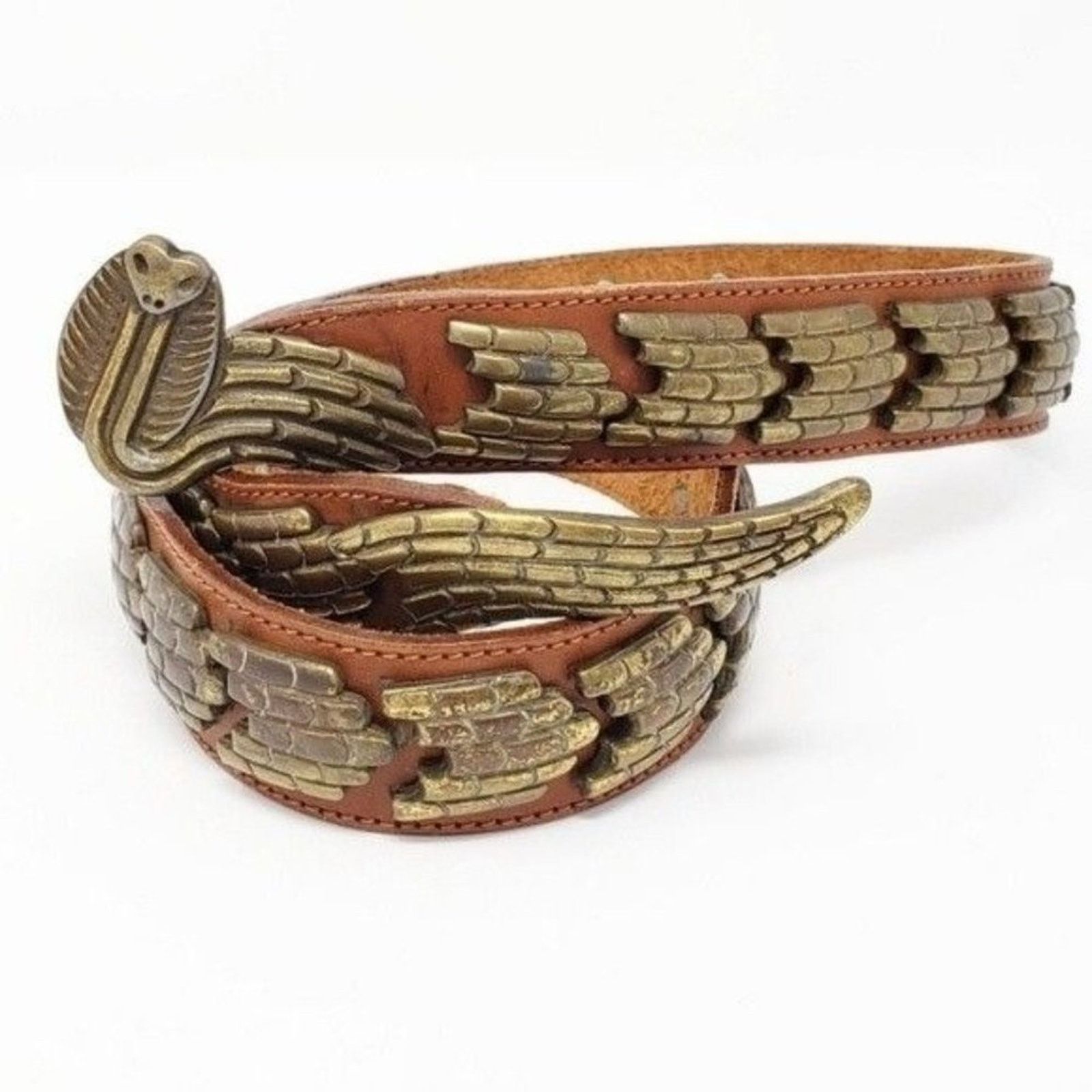 Vintage ACCENTI Italy Metal Brass Links Cobra Snake Belt Leather Size ONE SIZE - 13 Thumbnail