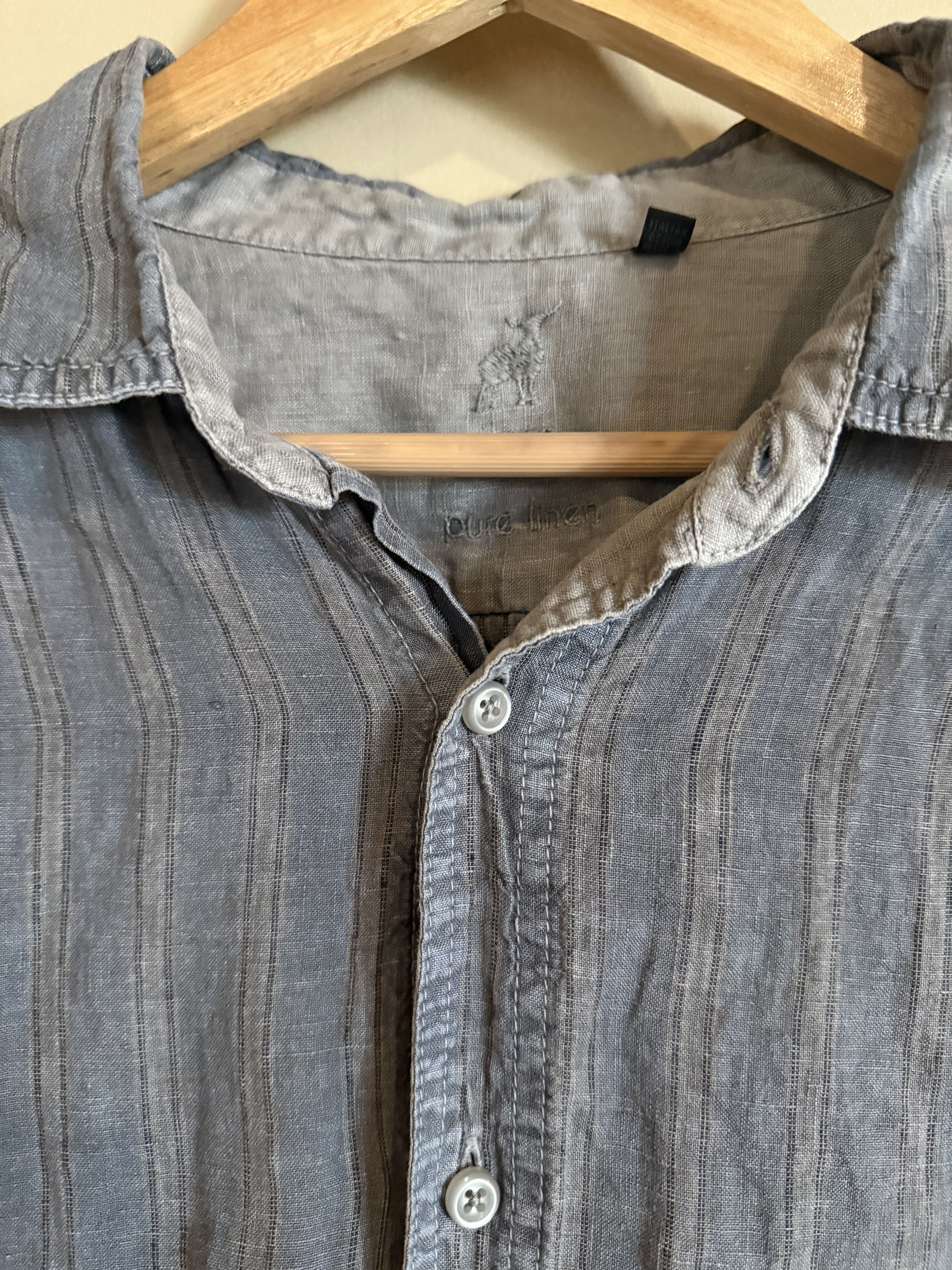 Raffi Raffi Pure Linen Grey Striped L/S Shirt, Men's Large Size US L / EU 52-54 / 3 - 2 Thumbnail