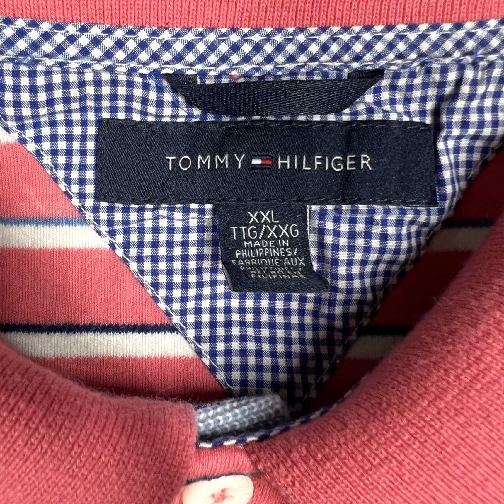 Tommy Hilfiger VINTAGE Tommy Hilfiger Polo Shirt Mens 2XL Pink Blue White Striped Minor Flaw Golf Casual Shirt Size US XXL / EU 58 / 5 - 5 Thumbnail
