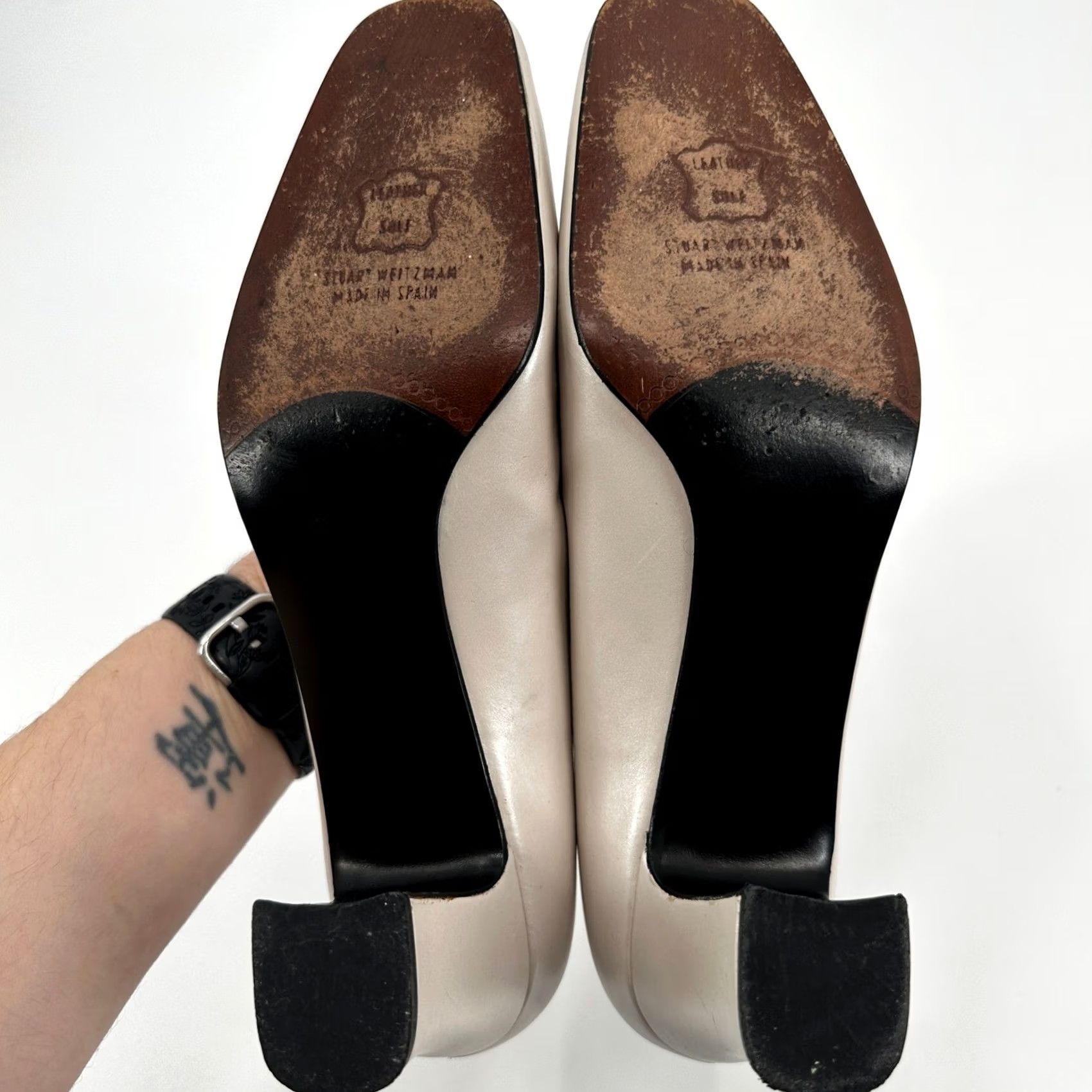 Stuart Weitzman Stuart Weitzman Cream Leather Pumps Square Toe Block Heel 8 AA Leather Sole Leather Upper Office Women's 90s Vintage Leather Heels Size US 8 / IT 38 - 7 Thumbnail