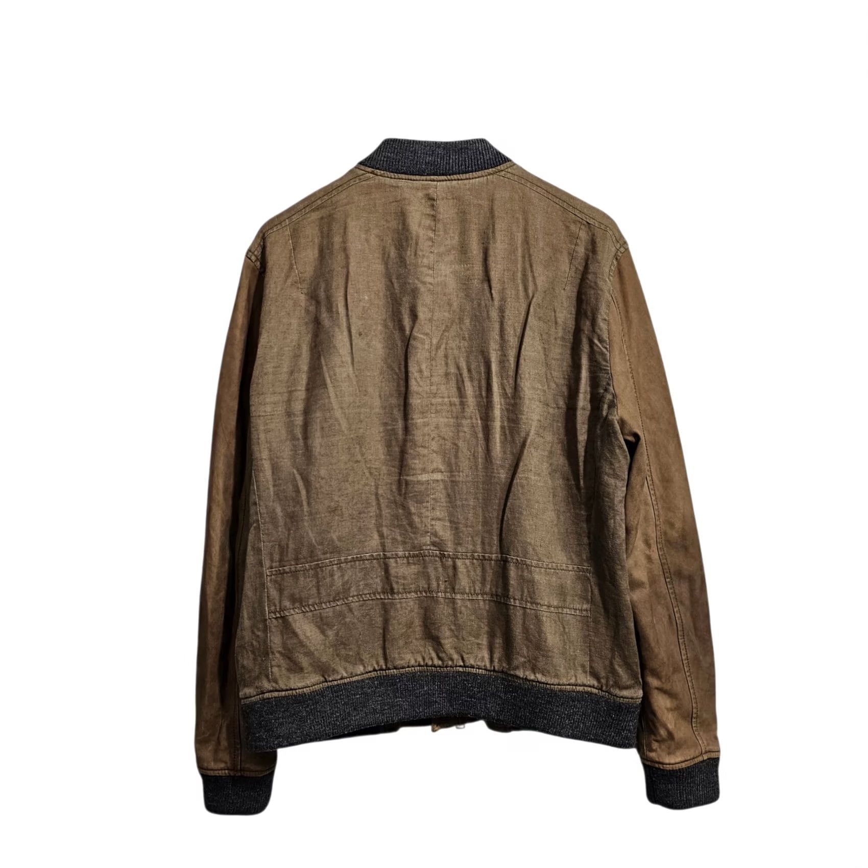 Allsaints AllSaints Mens Jacket Khaki Green Large Lightweight Bomber Linen Leather Casual Zip Boxson Size US L / EU 52-54 / 3 - 3 Thumbnail