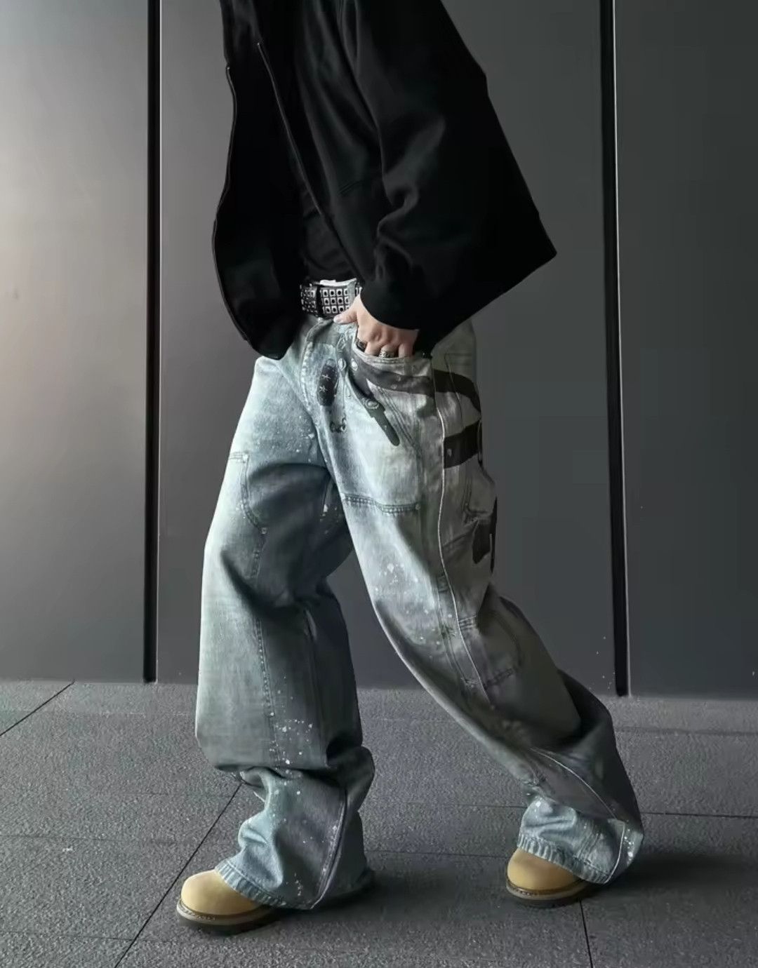 Japanese Brand Printed Hollow Graphic Trendy 2025 Style Jeans Size US 28 / EU 44 - 2 Thumbnail