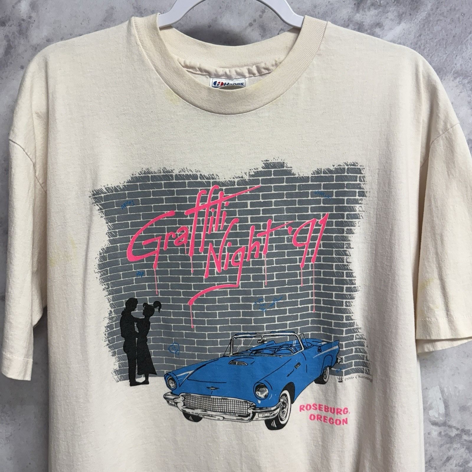 Vintage Vintage 90s Graffiti Night T Shirt Mens XL 22.5x29.5 White S Size US XL / EU 56 / 4 - 1 Thumbnail