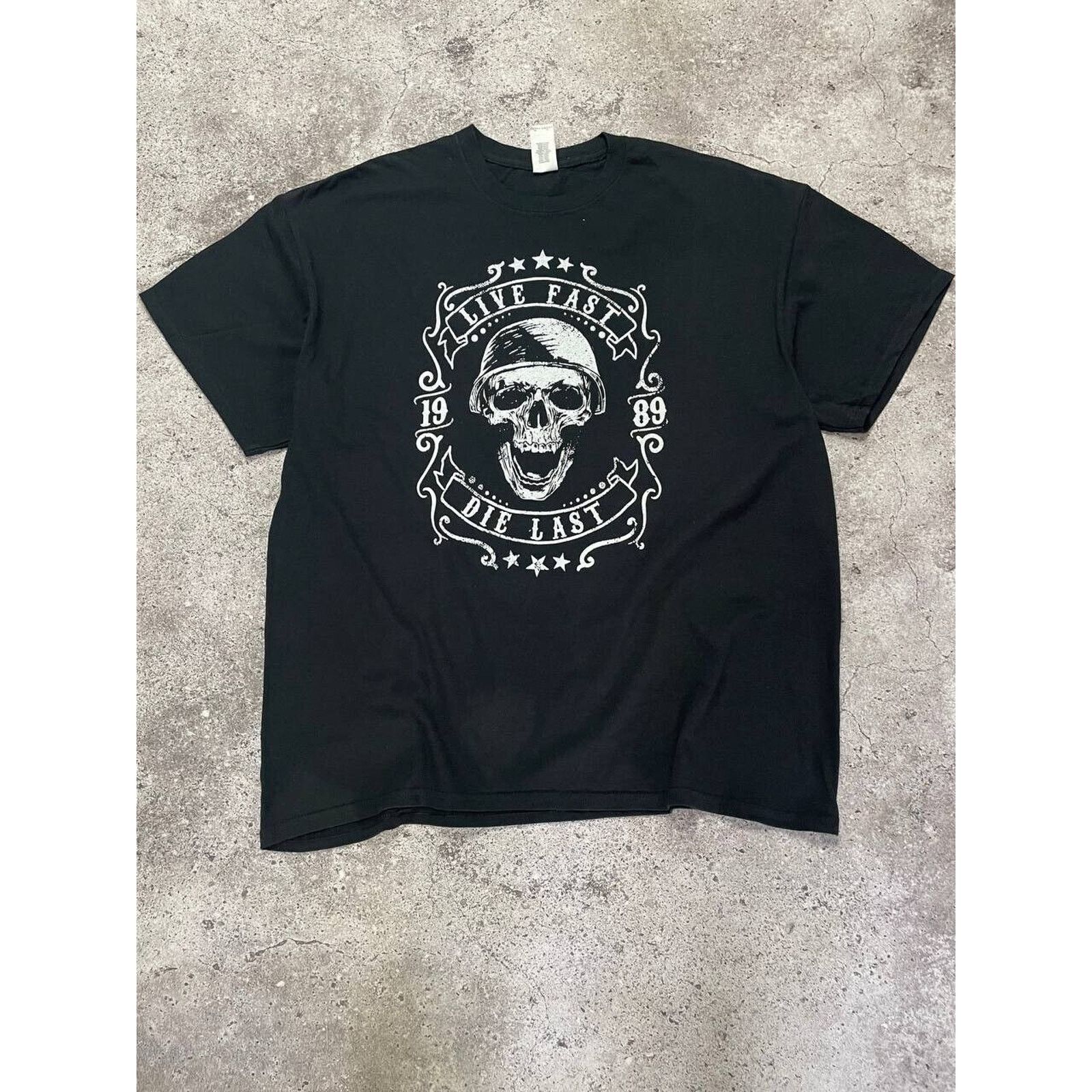 Gildan Heavy XL Black Live Fast Die Last Skull Biker Graphic Tee Size US XL / EU 56 / 4 - 1 Thumbnail