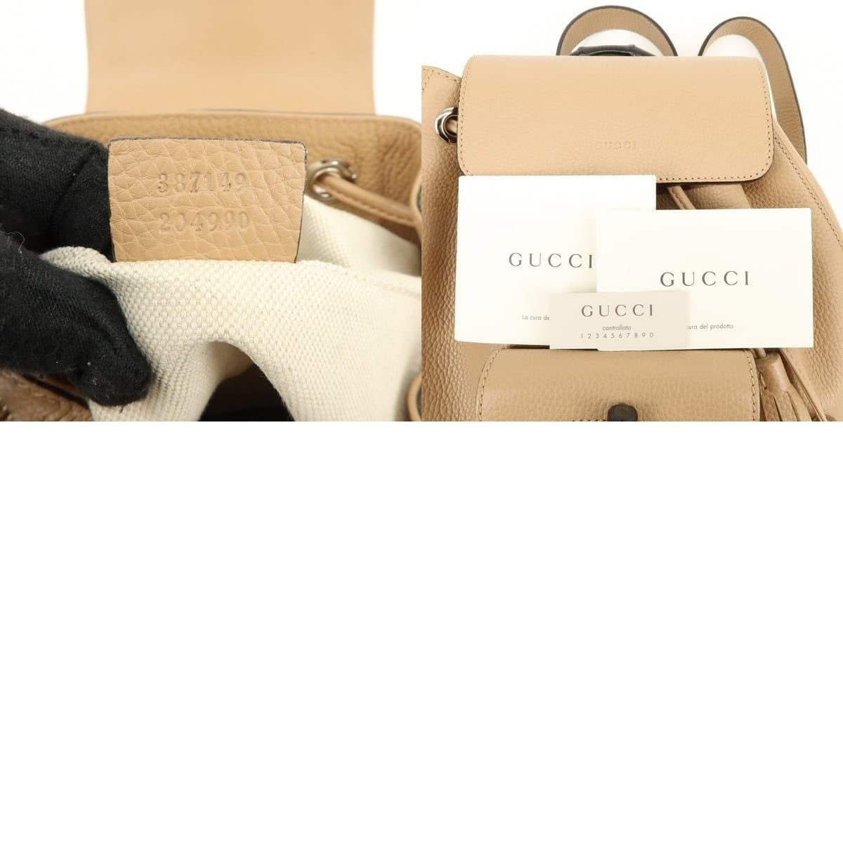 Gucci Gucci Bamboo Tassel Leather Backpack Beige Size ONE SIZE - 8 Thumbnail