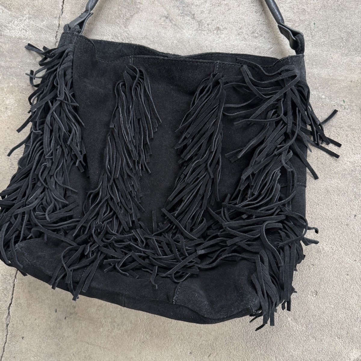 20471120 Vintage 00’s Black Suede Fringe Shoulder Bag Size ONE SIZE - 3 Thumbnail