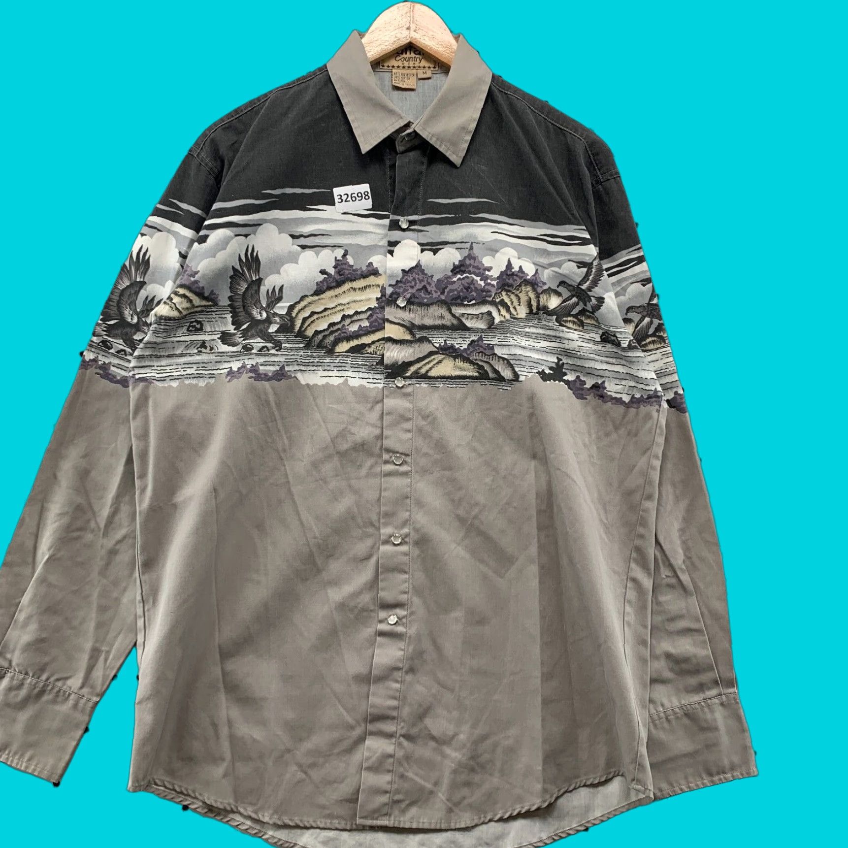 Vintage VINTAGE Buffalo Country Shirt Mens Medium Gray Outdoor 22.5x32 Snap Button-Up Collared Long Sleeve Western Pattern Animal Print Size US M / EU 48-50 / 2 - 1 Thumbnail