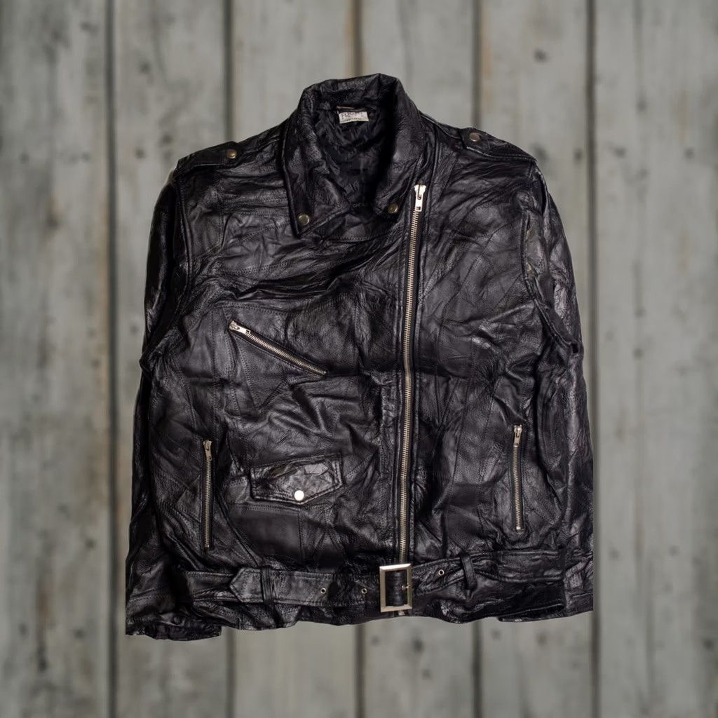 X-LARGE VINTAGE Flight Path Patchwork Motorcycle Jacket Black XX-Large Leather Biker Size US XXL / EU 58 / 5 - 1 Thumbnail
