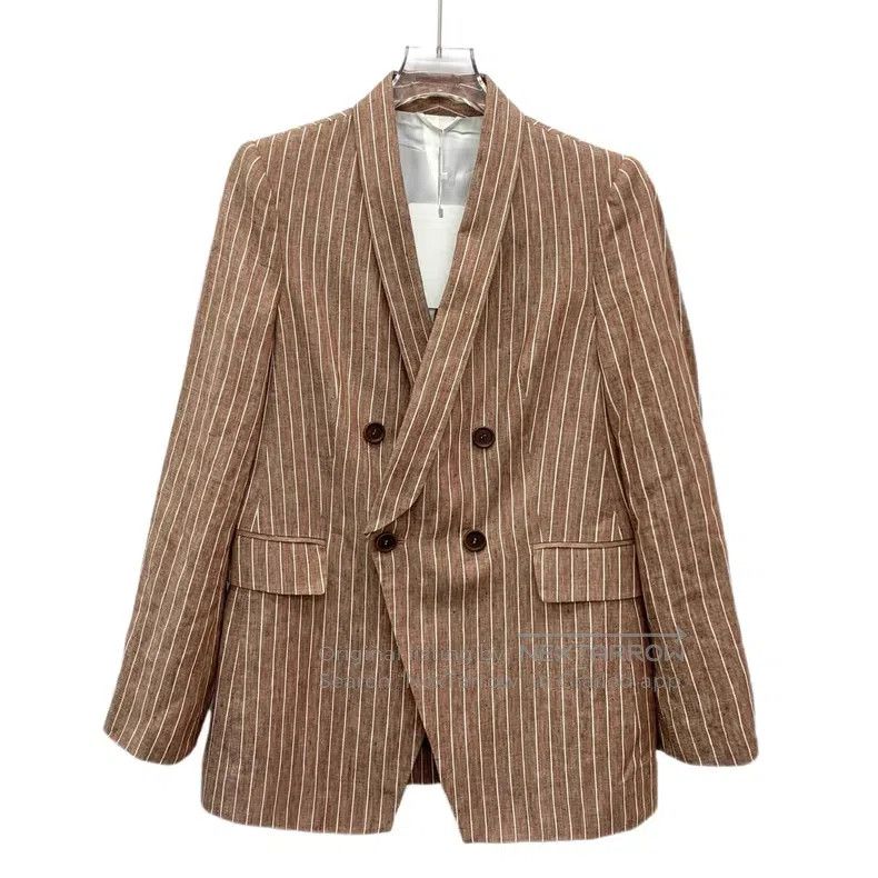 Brunello Cucinelli Brunello Cucinelli Brown vertical striped linen double-bre Size XS / US 0-2 / IT 36-38 - 1 Thumbnail