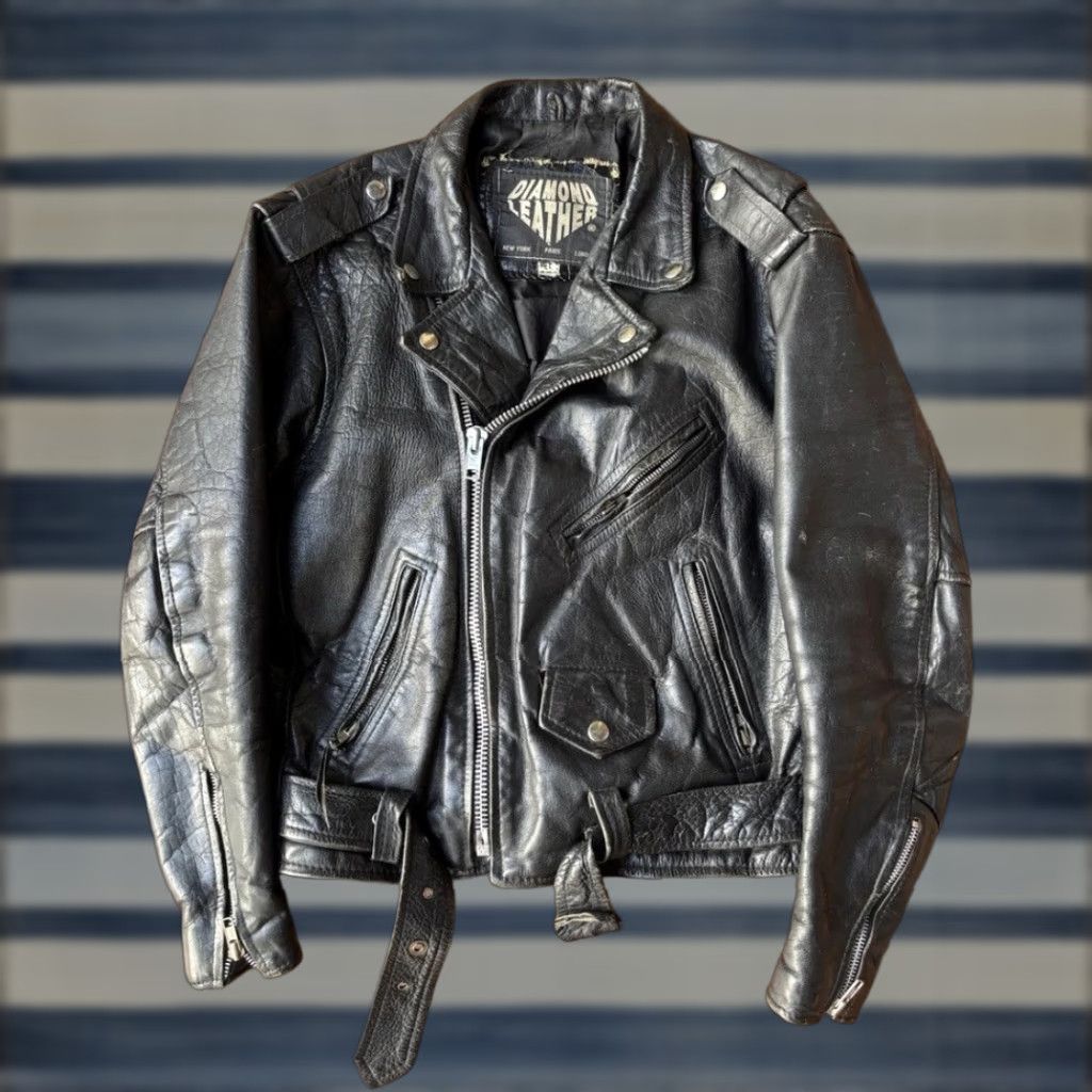 Vintage VINTAGE Diamond Leather Motorcycle Jacket Women’s 38 Black Size XS / US 0-2 / IT 36-38 - 1 Thumbnail
