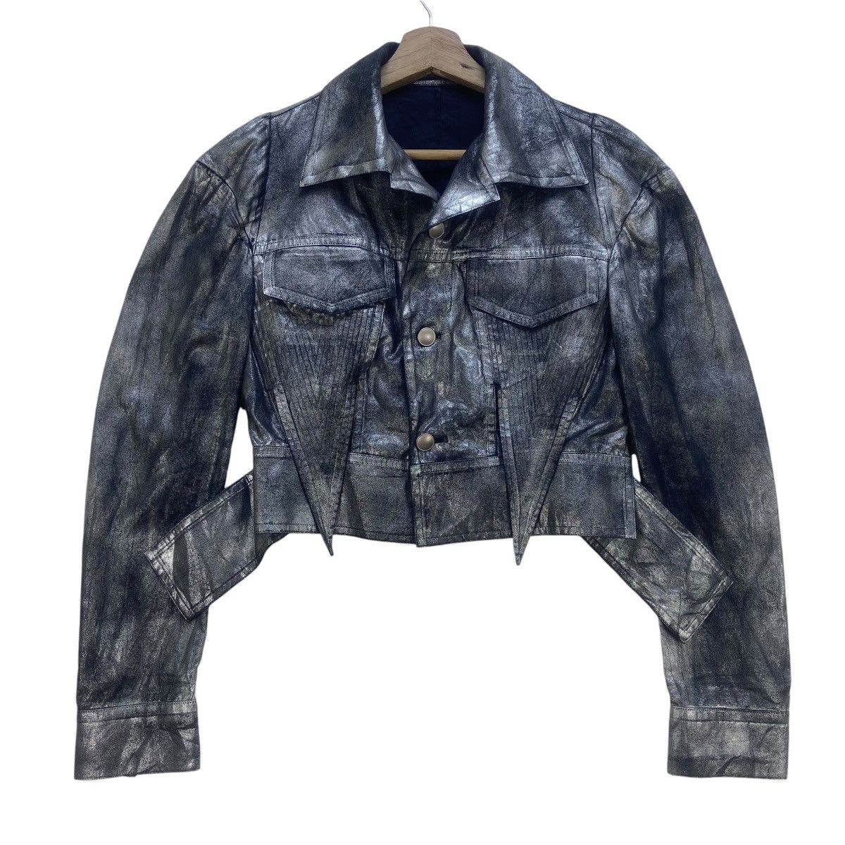 Yohji Yamamoto 🔥 Yohji Yamamoto Silver Metallic Foil Cropped Jacket Size S / US 4 / IT 40 - 2 Thumbnail