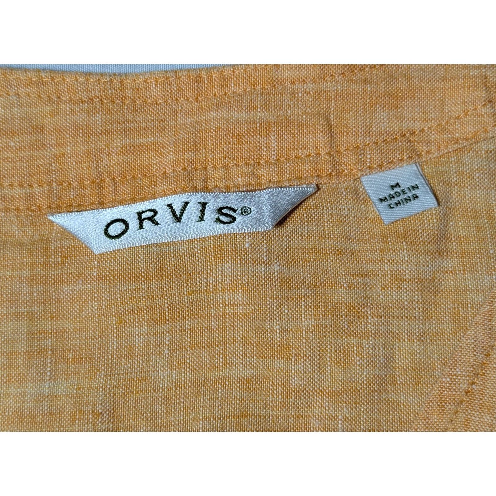 Orvis Orvis Linen Women Medium Orange V-Neck 3/4 Sleeves Button-Up Shirt Size M / US 6-8 / IT 42-44 - 5 Thumbnail