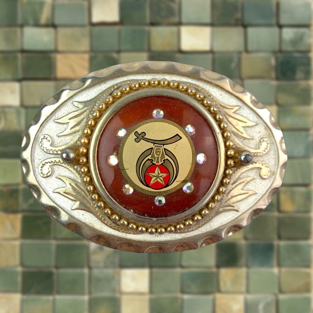 Vintage VINTAGE Masonic Shriners Belt Buckle Orange Gold Tone 3D Metal Western Buckle Men Size ONE SIZE - 1 Thumbnail