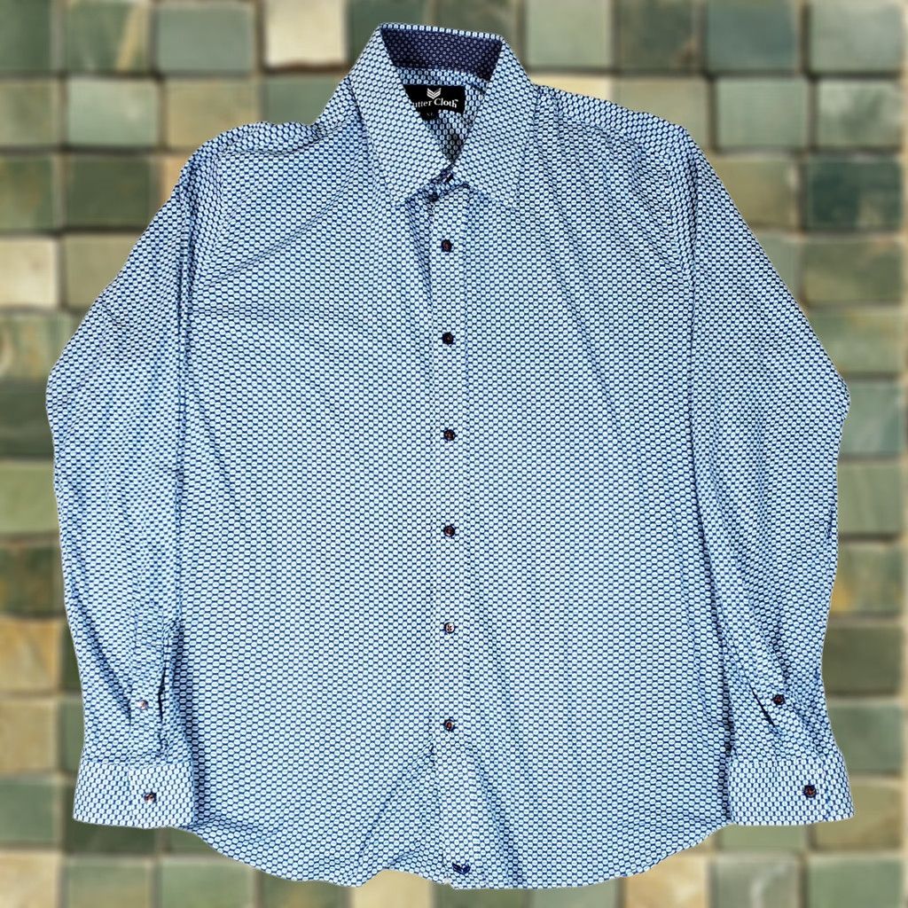 Vintage Buttercloth Dress Shirt Flip-Cuff Blue Patterned Long Sleeve Mens XL Size 46R - 1 Thumbnail