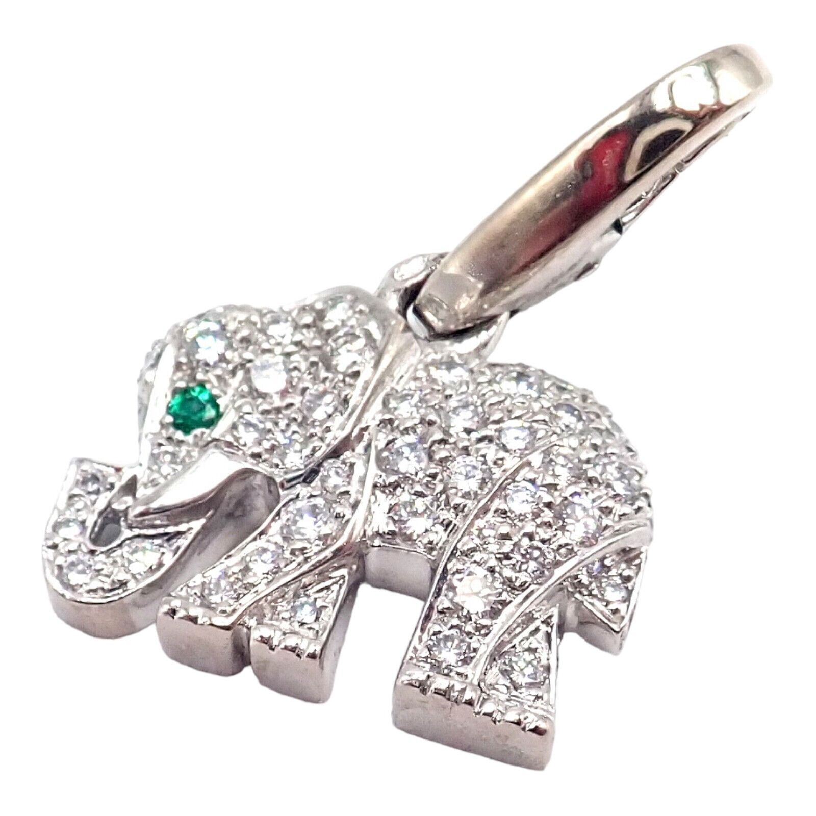 image of Cartier Elephant White Gold Diamond Emerald Charm Pendant + Papers, Women's