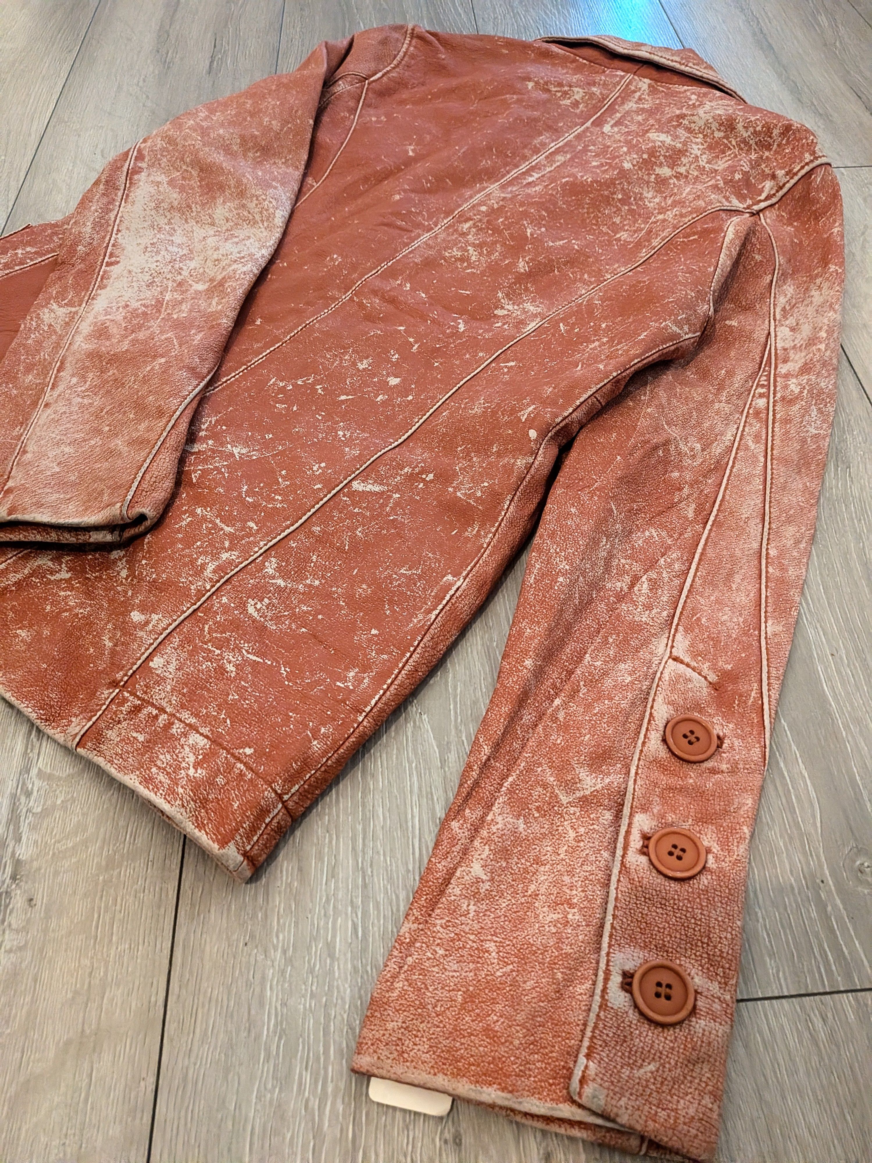 If Six Was Nine Rust Burnt Orange Acid Wash Blazer Leather Jacket Size US XL / EU 56 / 4 - 4 Thumbnail