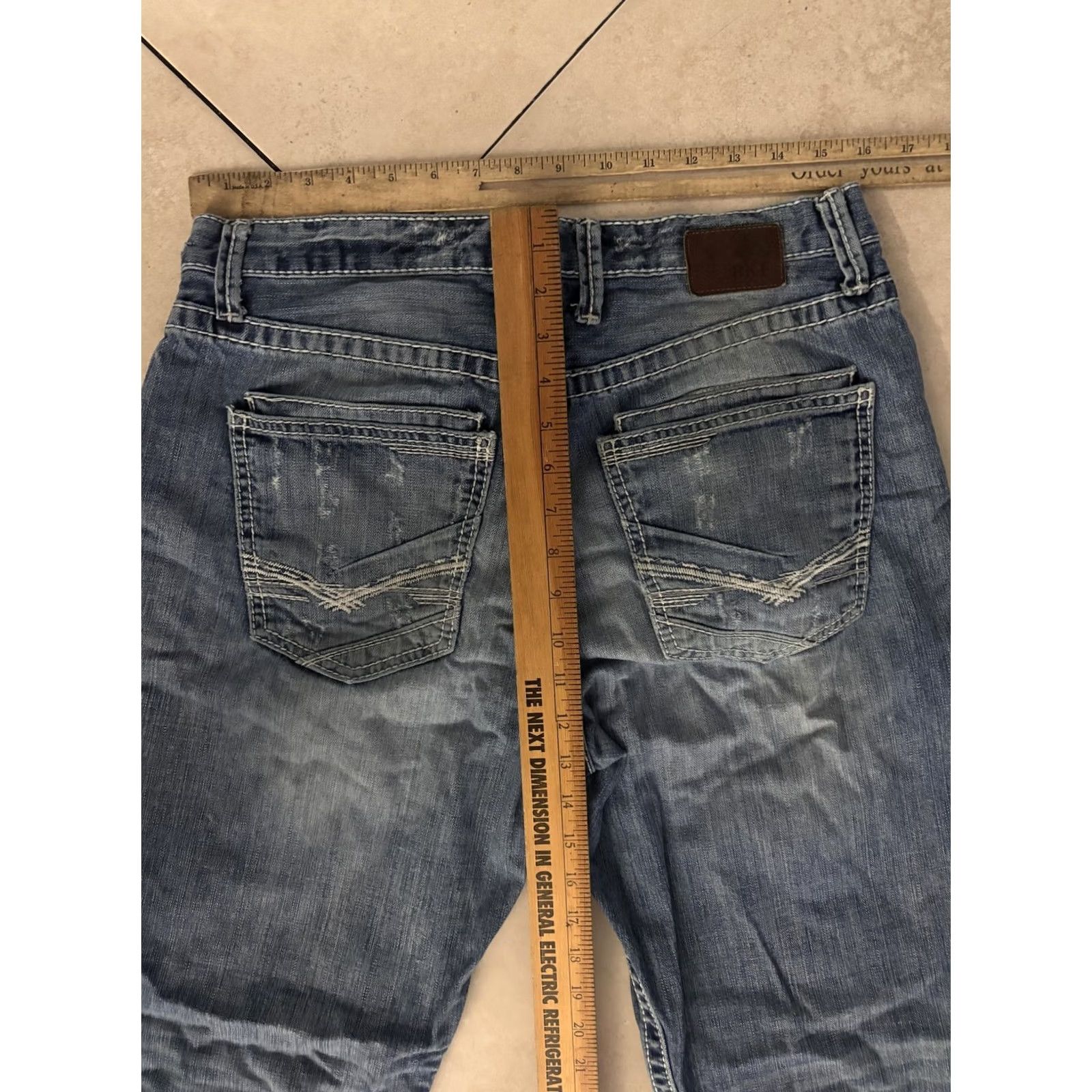 BKE BKE Tyler Straight Jeans Mens 33x34 Blue Distressed Ripped Denim Button Fly Size US 33 - 7 Thumbnail