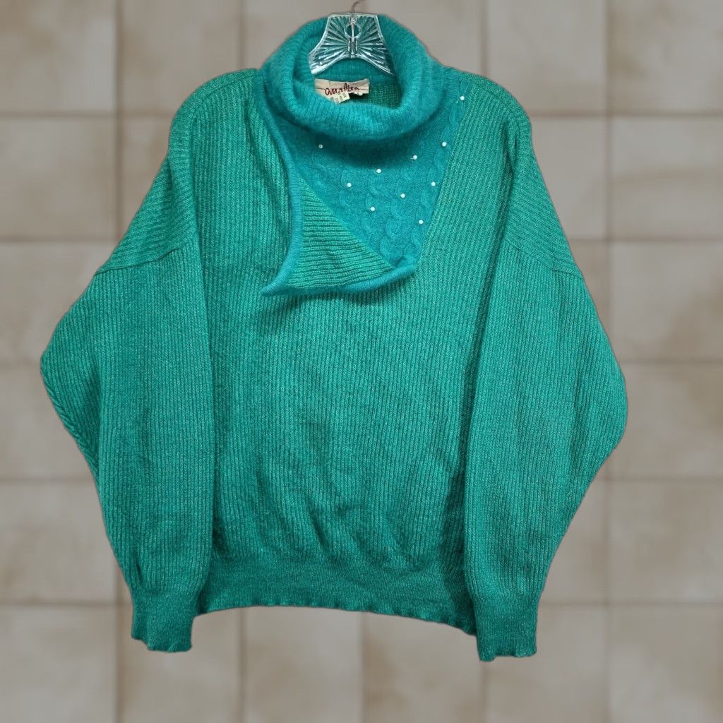 Vintage VINTAGE Analisa Mohair Blend Sweater Large Green Cowl Neck Pullover 70s Womens Size L / US 10 / IT 46 - 1 Thumbnail