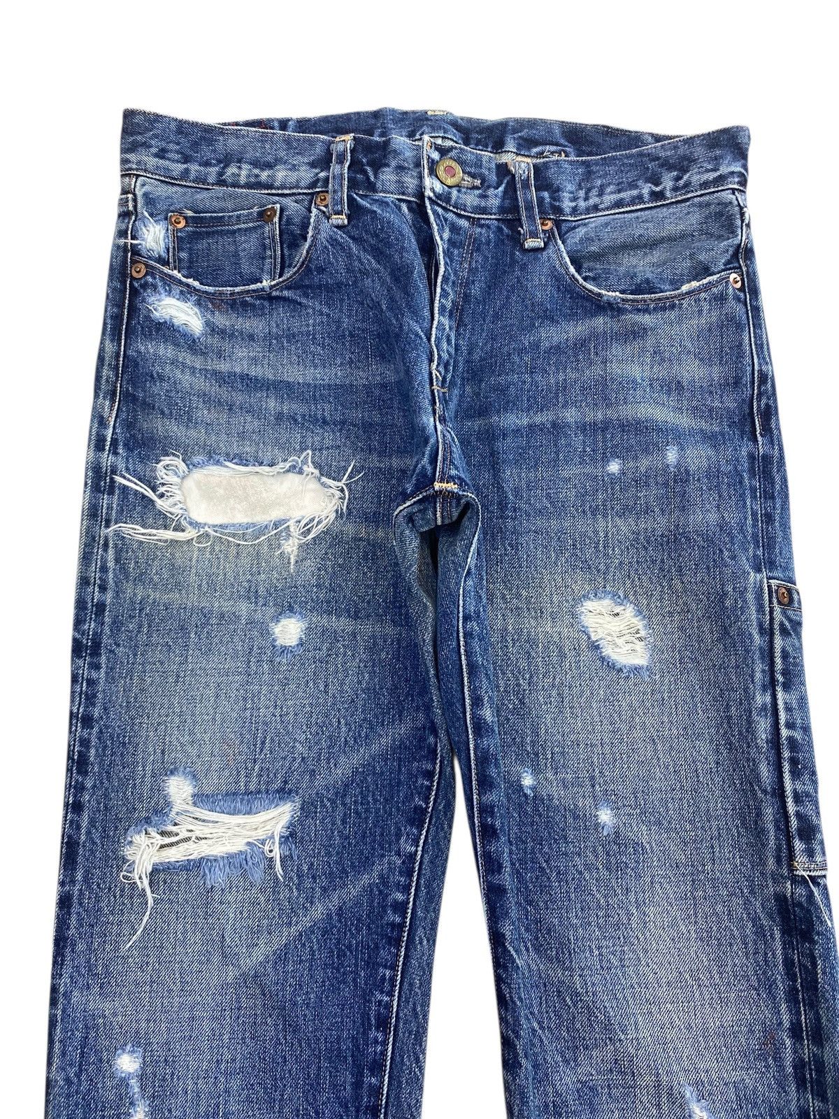 Other Japanese Brand X Selvedge Ripped Style Buckle Back Jeans Size US 30 / EU 46 - 2 Thumbnail