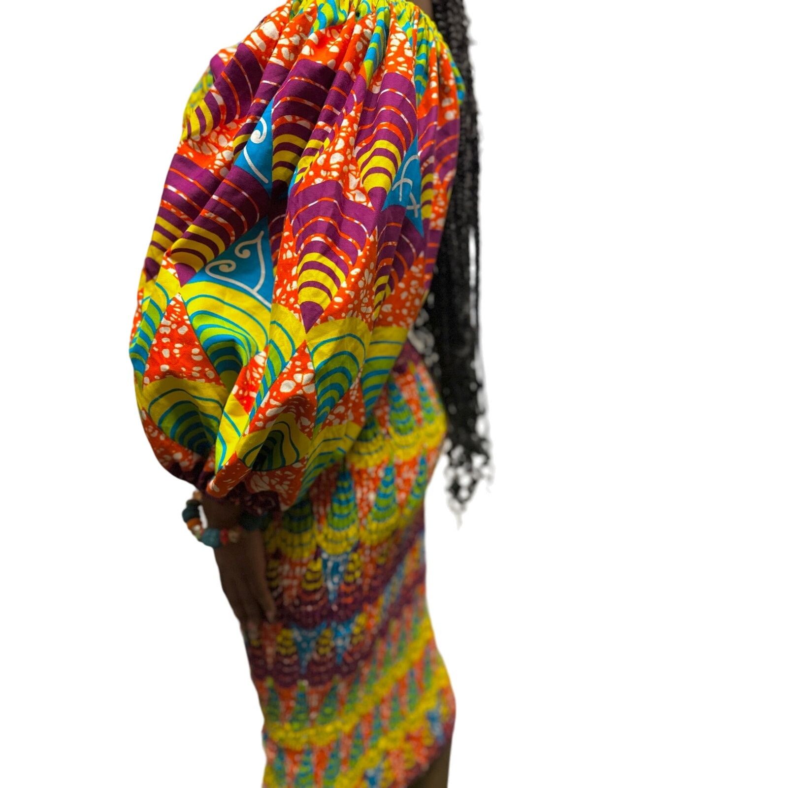 Other Yellow multicolored African print body con dress puff sleeve Size M / US 6-8 / IT 42-44 - 1 Thumbnail