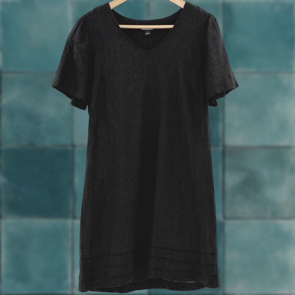 Nicole Miller Nicole Miller Women’s Linen Blend Black Dress Shirt Dress V-Neck Short Sleeve Ruffle Boho Preppy Size S / US 4 / IT 40 - 1 Thumbnail