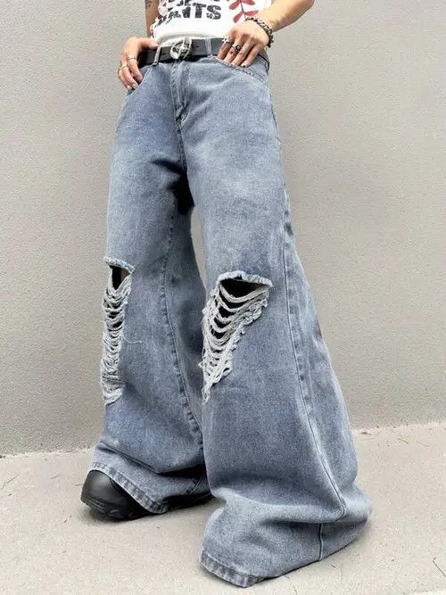 Jean Distressed Wide Leg Denim Jeans Ripped Opium Size US 36 / EU 52 - 1 Thumbnail