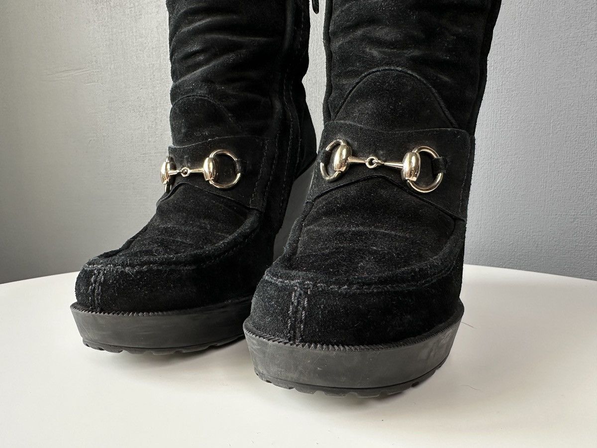 Gucci GUCCI Black Suede Horsebit Wedge Tall Boots Knee High EU 39 Size US 9 / IT 39 - 13 Thumbnail