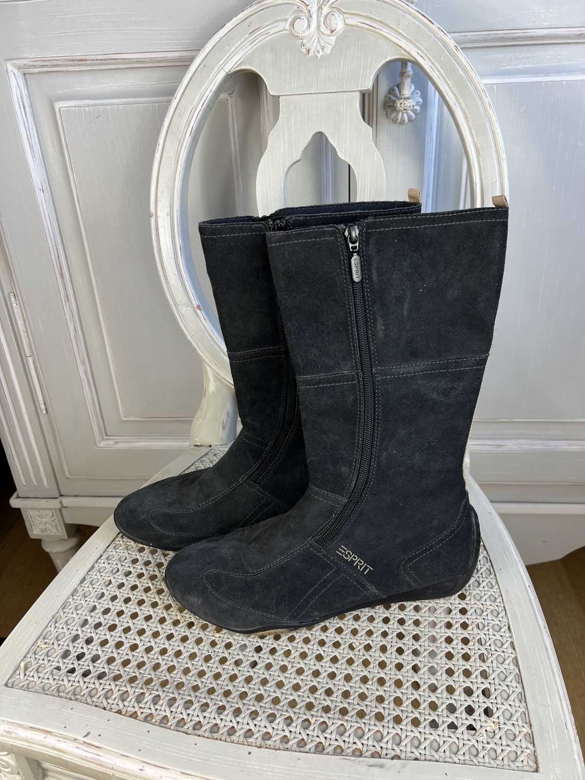 image of Avant Garde Vintage High Boots Esprit Moto Biker Lace Shoes Core in Black, Women's (Size 9)