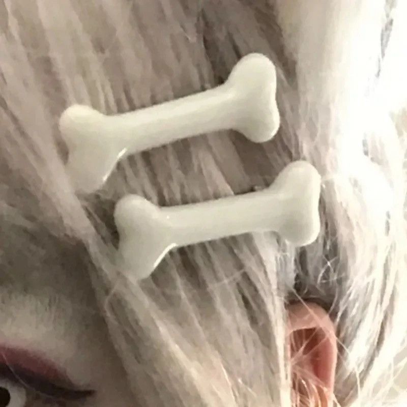 Jewelry White Headwear Dog Bone Clips Side Hairpins Size ONE SIZE - 3 Thumbnail