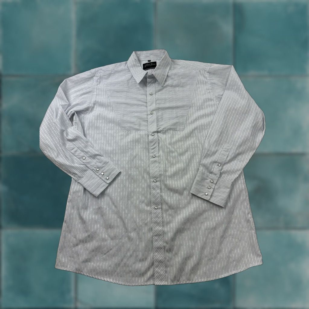 Vintage VINTAGE White Horse Western Shirt Men XL White Striped Long Sleeve Pearl Snap Rockabilly Size US XL / EU 56 / 4 - 1 Thumbnail