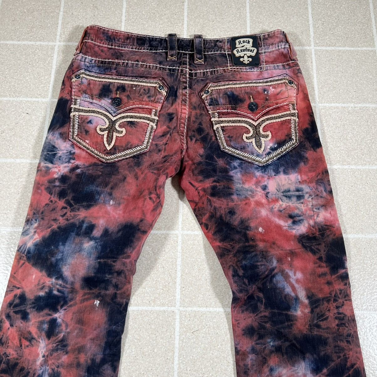 Rock Revival Rock Revival Dan Straight Jeans 38x32 Red Blue Tie Dye Pants Size US 38 / EU 54 - 2 Thumbnail