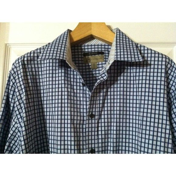 Jhane Barnes JHANE BARNES MENS BLUE PLAID 100%COTTON CASUAL SHIRT XXL Size US XXL / EU 58 / 5 - 2 Thumbnail