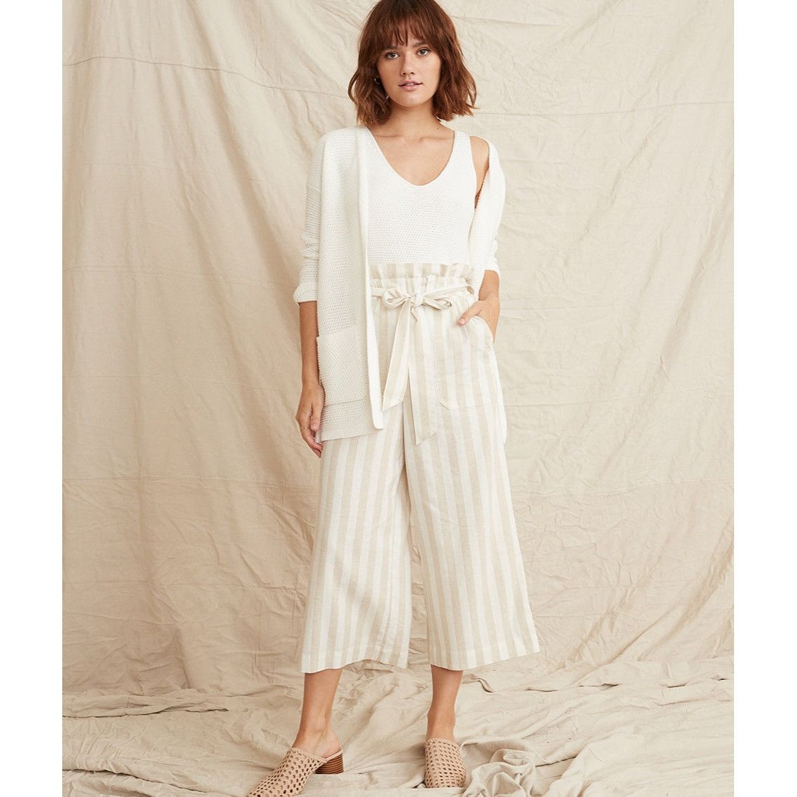 Marine Layer Marine Layer Caroline Pant Tan/White Stripe Small Wide Leg C Size 28" / US 6 / IT 42 - 10 Thumbnail
