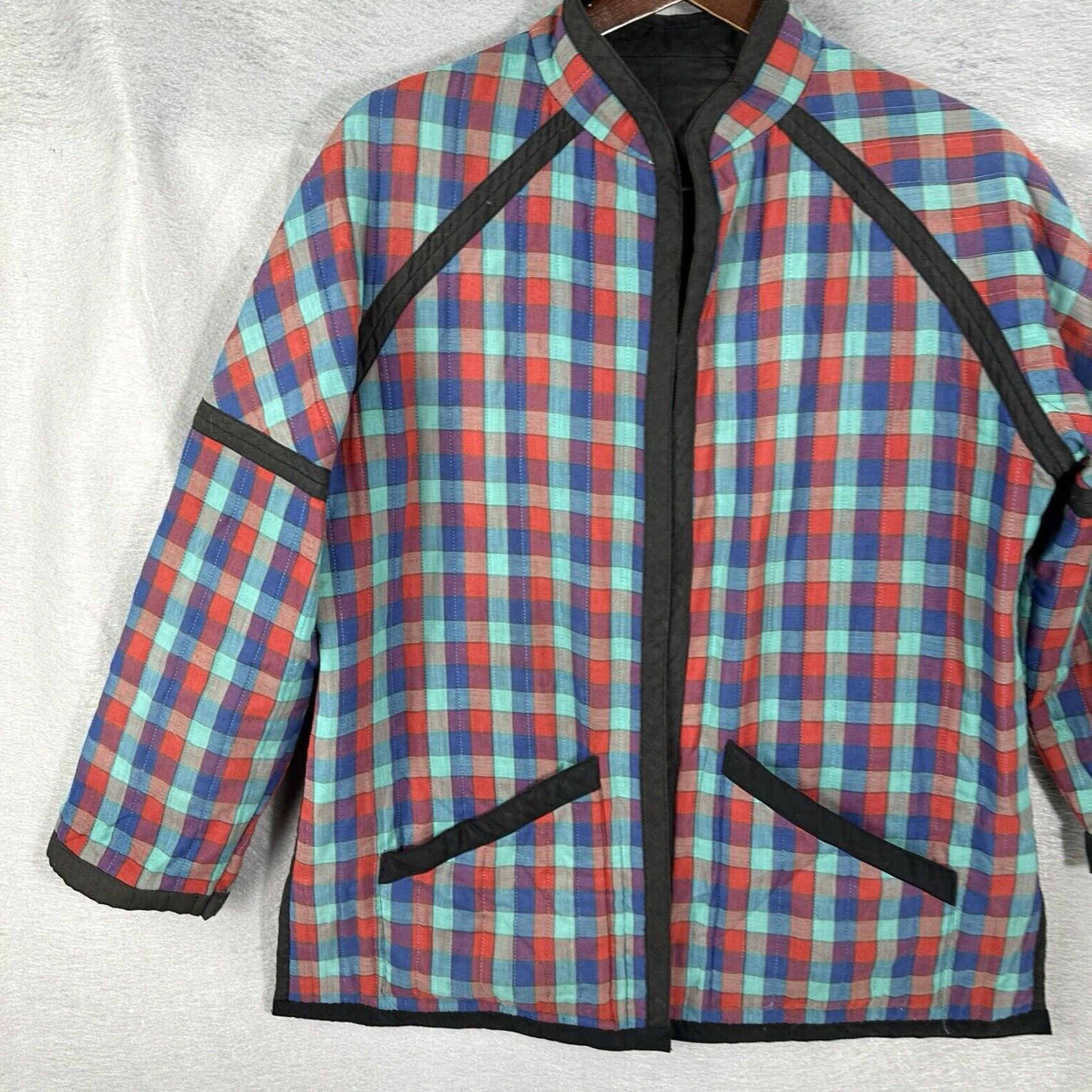 Vintage VINTAGE Quilted Jacket Womens Large Striped Cotton L Black Embroidered Quilted 90s Bohemian Cottagecore Gothic Mens? Womens Size L / US 10 / IT 46 - 2 Thumbnail