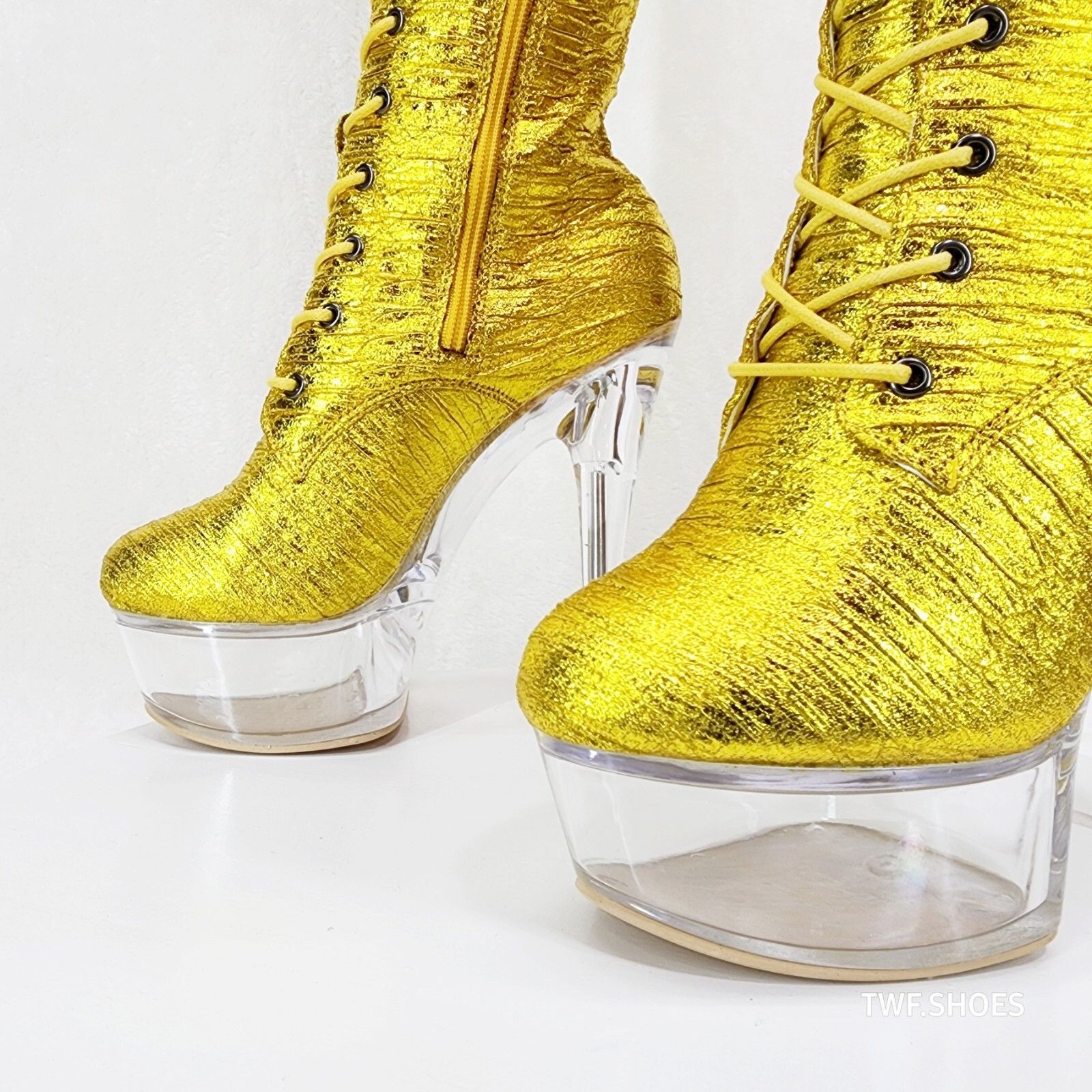 Other Bulls Metallic Yellow Gold OTK Clear Platform High Heel Thig Size US 6.5 / IT 36.5 - 4 Thumbnail
