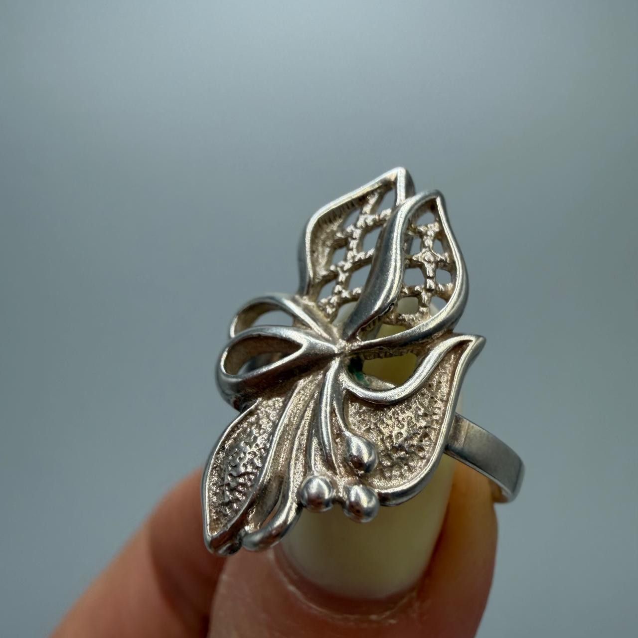 Sterling Silver Vintage USSR 925 Sterling Silver Filigree Ring Size 7.25 US Size ONE SIZE - 7 Thumbnail