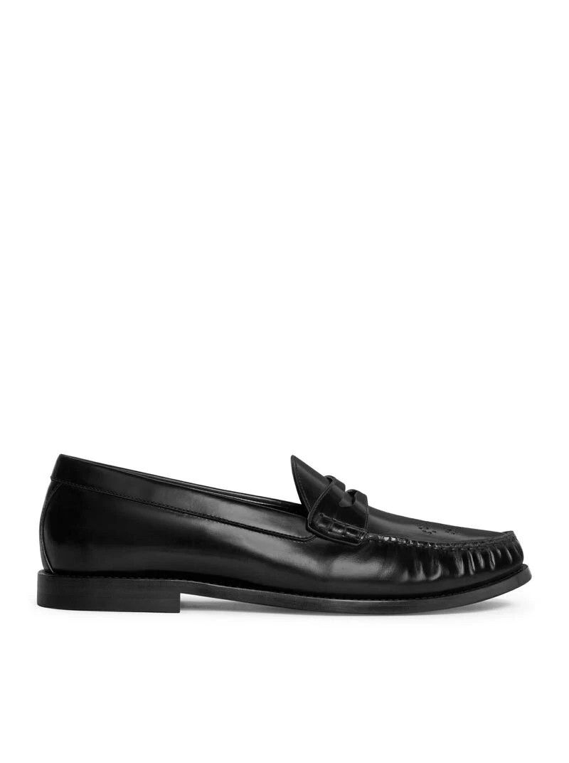 CELINE Vivienne Black Polished Leather Loafers New Auth