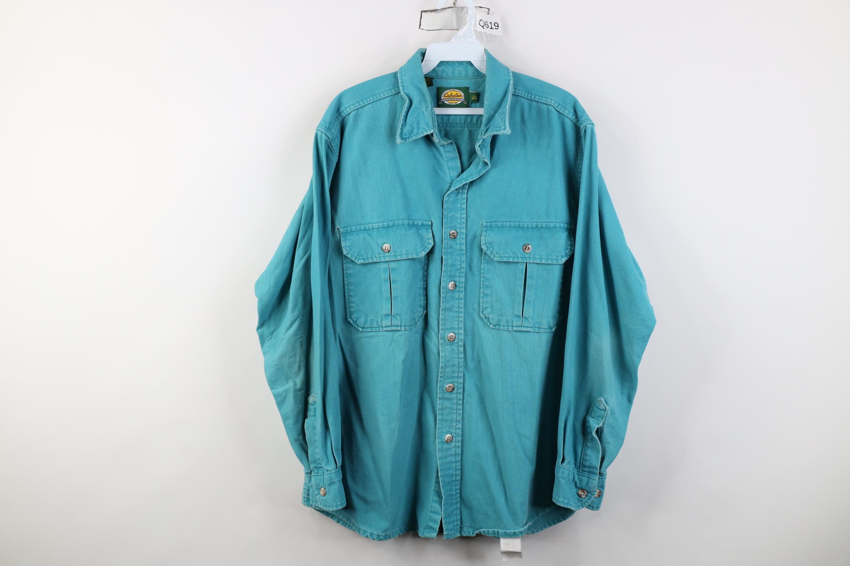 Cabelas Vintage 90s Cabelas Chamois Cloth Collared Button Shirt Teal Size US L / EU 52-54 / 3 - 1 Thumbnail