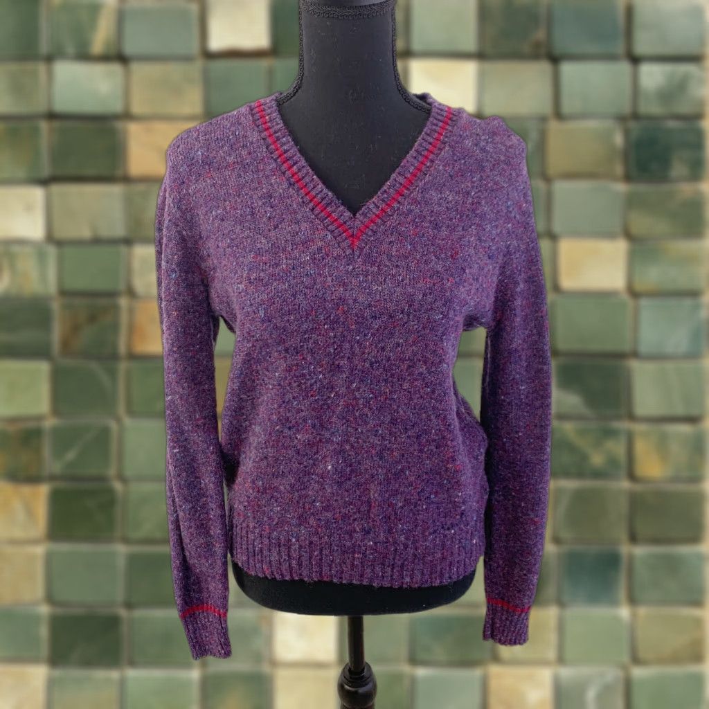 Vintage VINTAGE Garland Purple V-Neck Marled Wool Blend Sweater Medium L Size L / US 10 / IT 46 - 1 Thumbnail