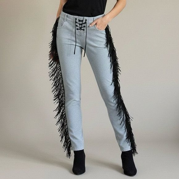 Other Oneteaspoon Low Rise Denim Leggings w/ Fringe - Small 🐴 Size 28" / US 6 / IT 42 - 1 Thumbnail