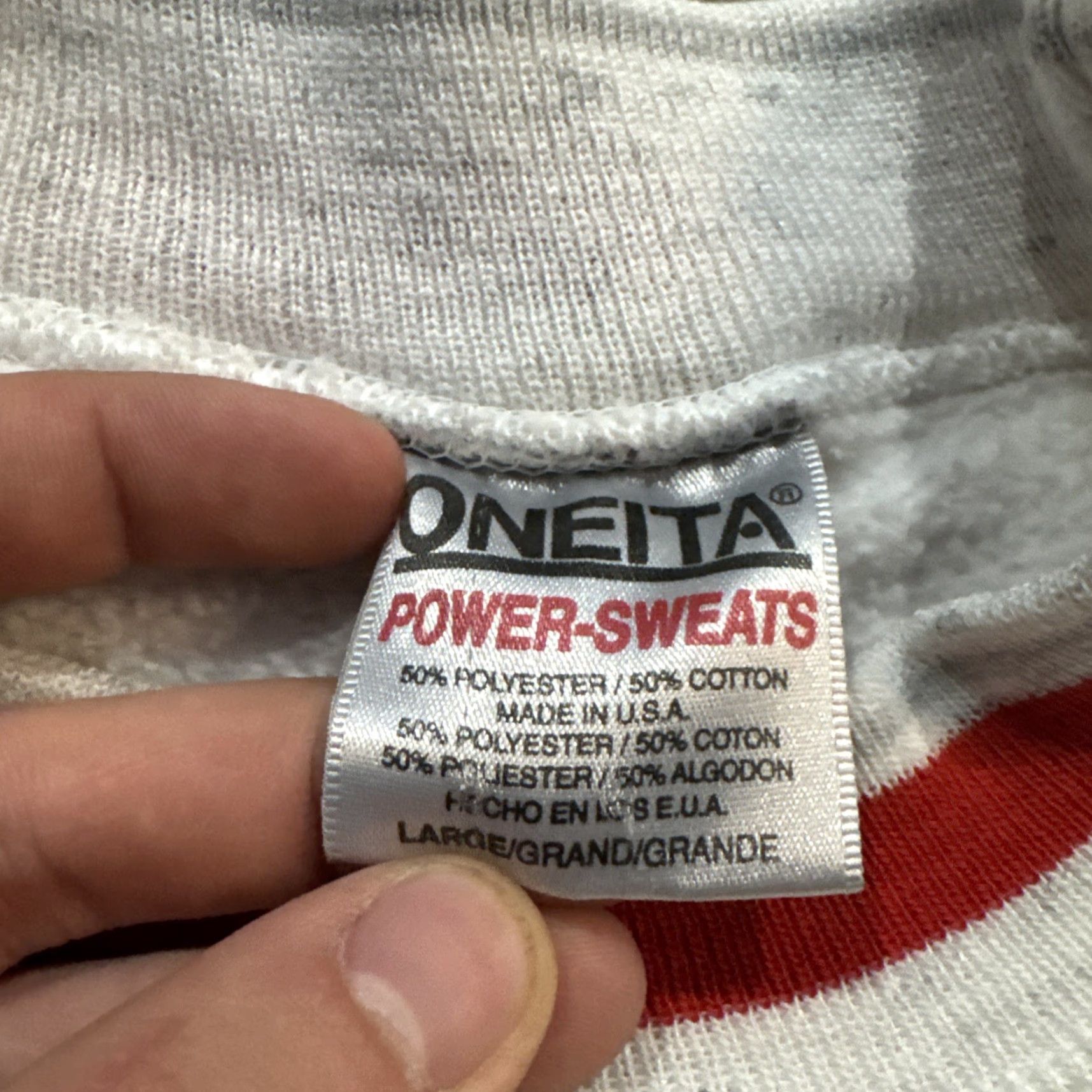 Vintage VINTAGE 90s Oneita L Schrader Bellows White Crewneck Sweatshirt AS-IS Men’s Large Stained Pullover Size US L / EU 52-54 / 3 - 5 Thumbnail