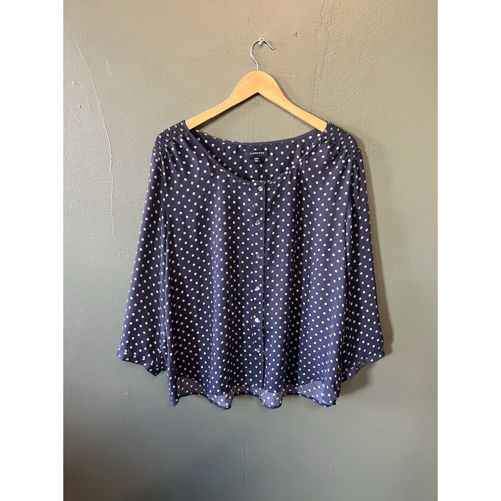 Lands' End Lands' End Womens Blue Long Sleeve Button-Up Blouse Plus Size 20W Size 3XL / US 20-22 - 2 Thumbnail