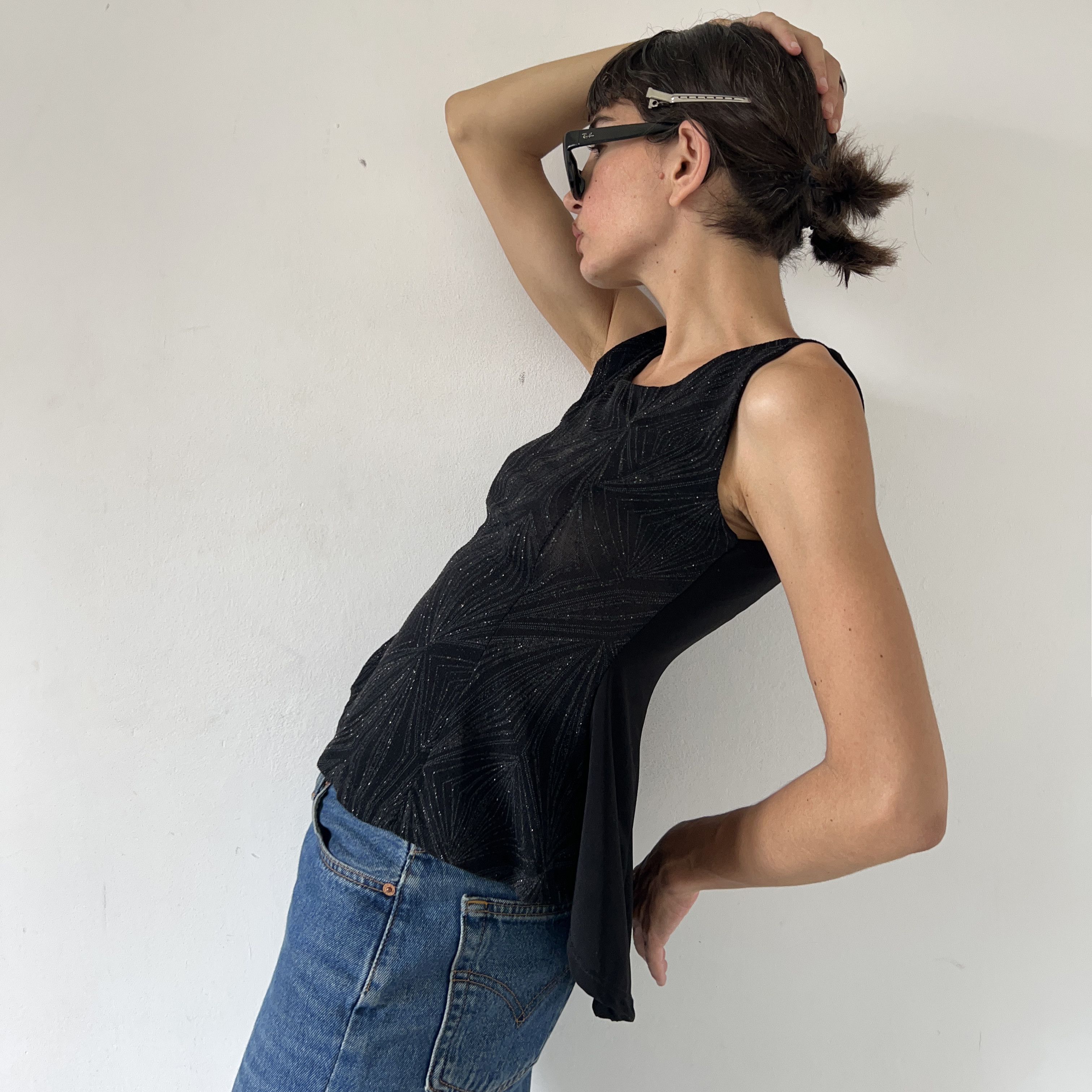 Vintage Vintage 90s black glitter peplum tank top Size M / US 6-8 / IT 42-44 - 4 Thumbnail