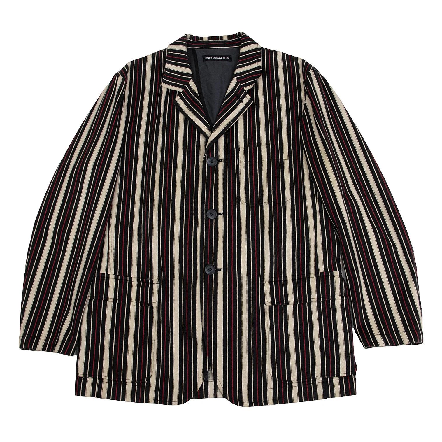 Issey Miyake Striped 3B Cotton Jacket in Black, Beige, and Red Size US XL / EU 56 / 4 - 1 Thumbnail