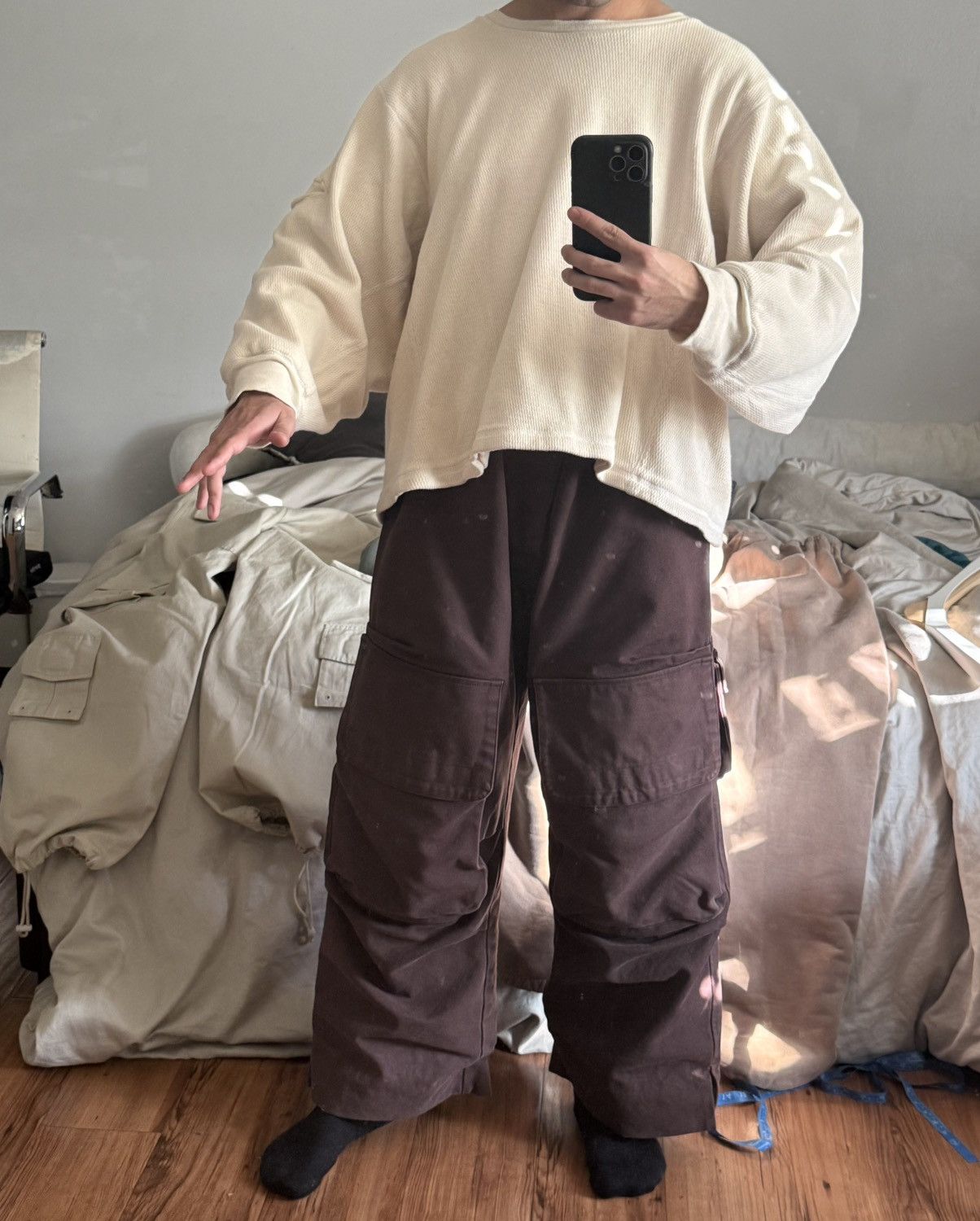 Kanye West SAMPLE Yeezy Season 7 Double Layer Thermal Upcycled Crewneck Size US L / EU 52-54 / 3 - 3 Thumbnail